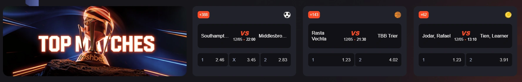 FreshBet live sports betting interface